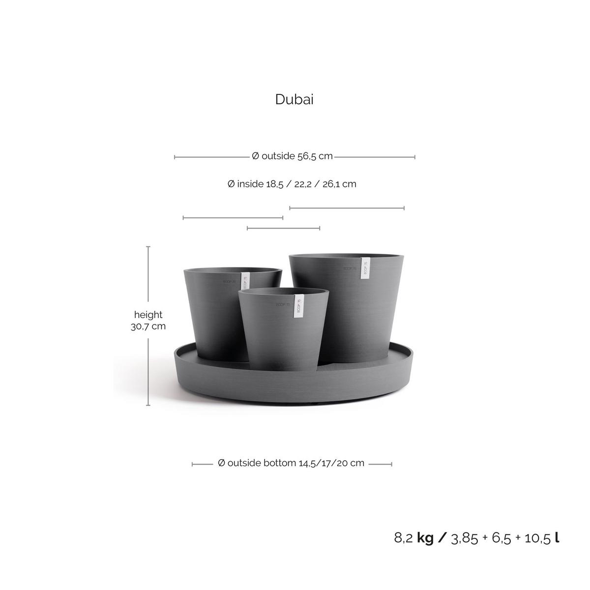 BLUMENTOPF Dubai 56,5/30,7 cm Grau - Grau, Kunststoff (56.5/30.7cm) - Ecopots