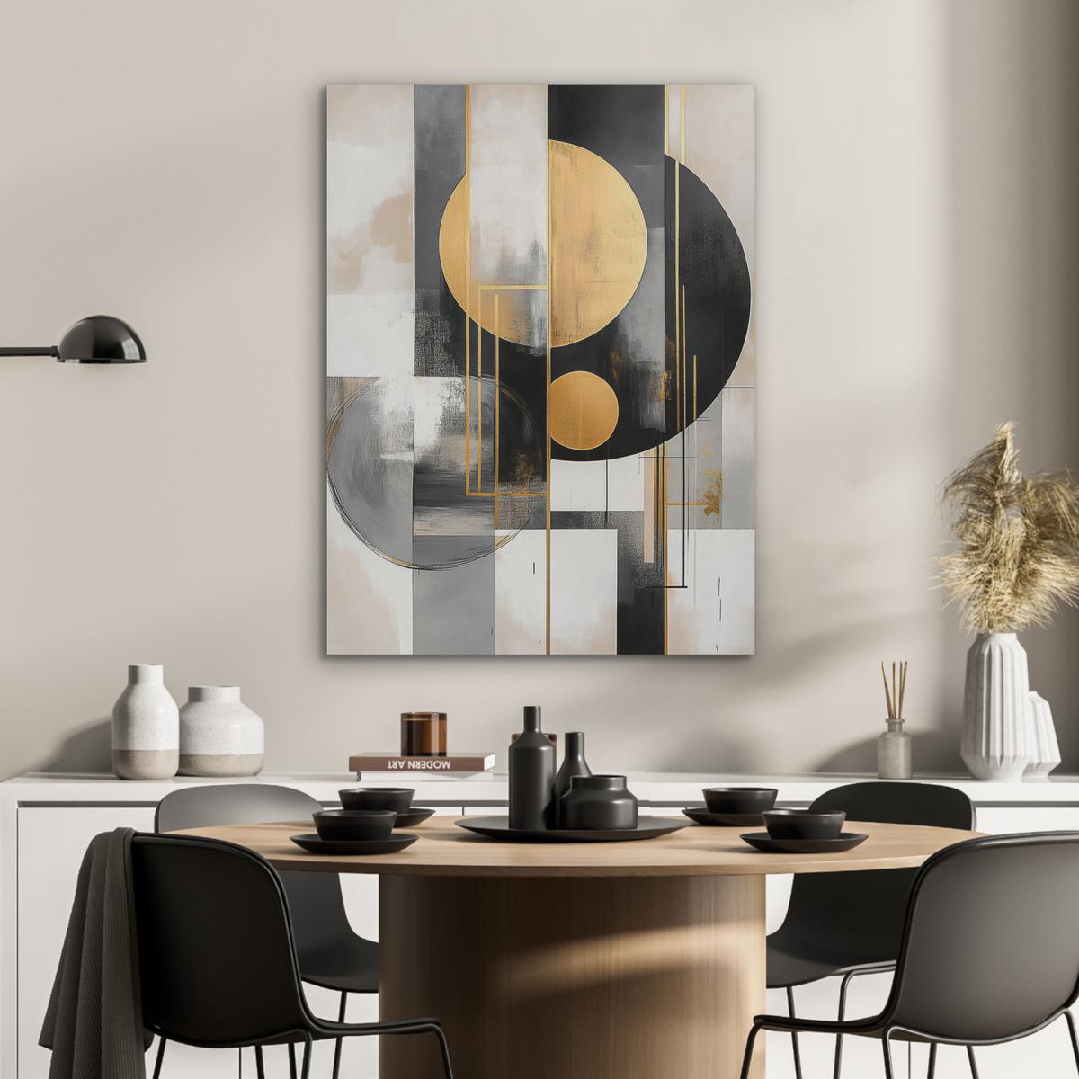 AKUSTIKBILD Abstrakt - Gold - Silber - Formen - Ästhetisch - Modern Wandbilder 60x80 cm - Goldfarben, Kunststoff (60/80/0.9cm) - MuchoWow