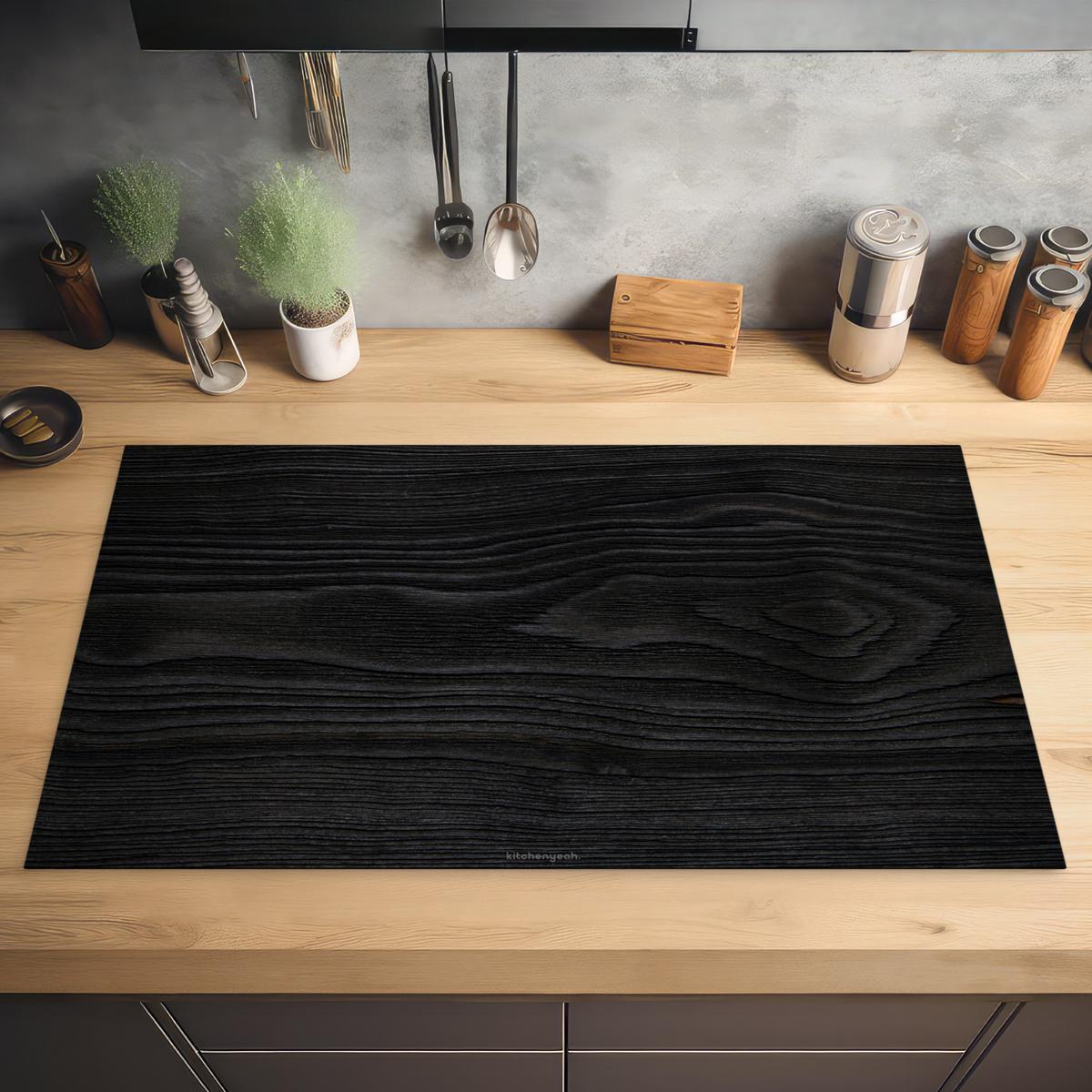 HERDABDECKPLATTE Schwarz - Holzoptik Ceranfeldabdeckung 90x52 cm - Schwarz, Kunststoff (90/52/0.2cm) - MuchoWow