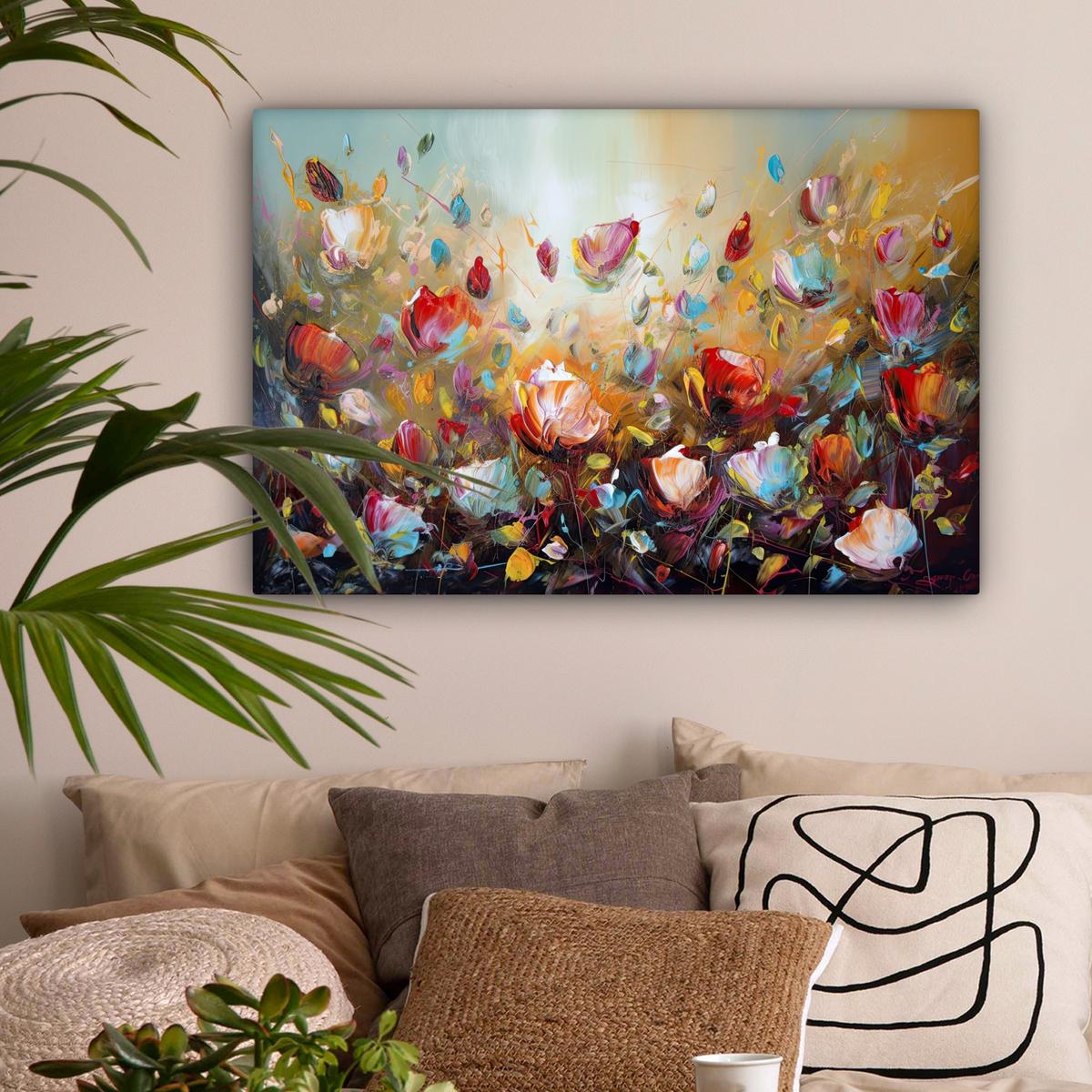 LEINWANDBILD Blumen - Kunst - Natur - Ölgemälde Gemälde 60x40 cm - Multicolor, Textil (60/40cm) - MuchoWow