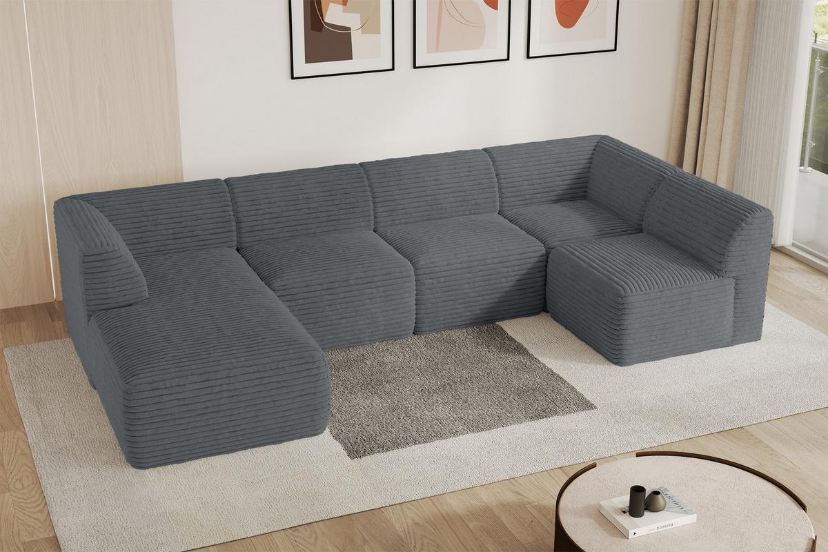 WOHNLANDSCHAFT Ottomane Links MOVO-L 345x180x78 cm Dunkelgrau Cord - Alufarben, Holzwerkstoff/Kunststoff (345/78/180cm) - ALTDECOR