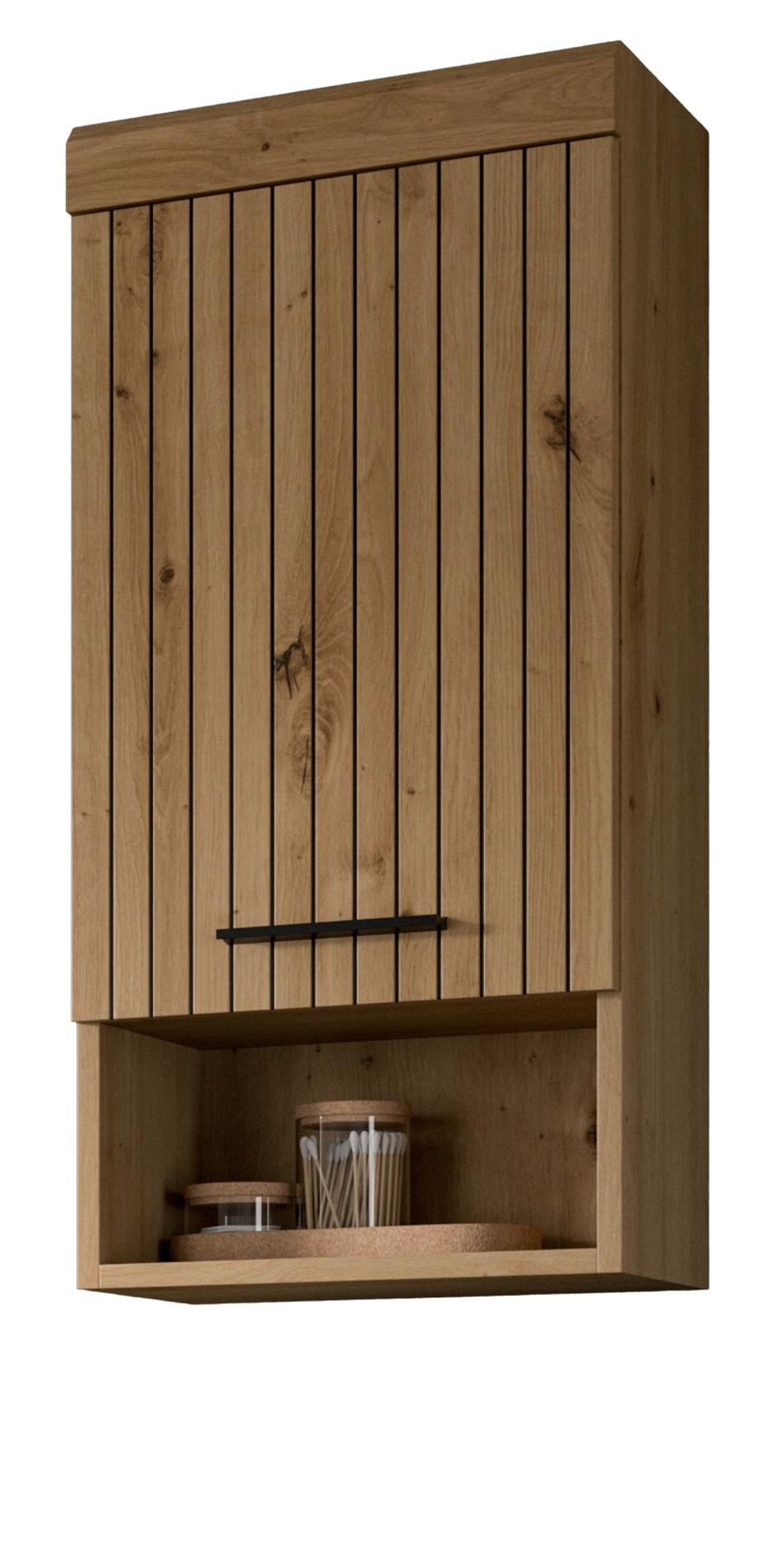 HÄNGESCHRANK Eiche Artisan 37 x 79 cm, Badschrank hängend 1-türig - Schwarz/Eiche Artisan, Holzwerkstoff/Kunststoff (37/79/24cm) - Inn.Furn