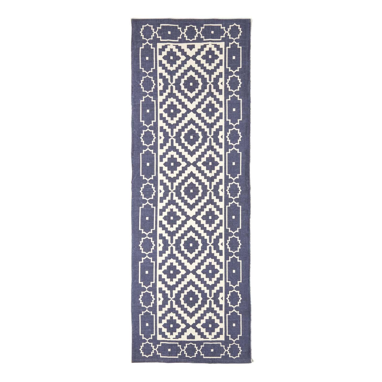 BAUMWOLLTEPPICH-LÄUFER Halmstad geometrisch 66/200 cm - Blau, Textil (66/200cm) - Homescapes