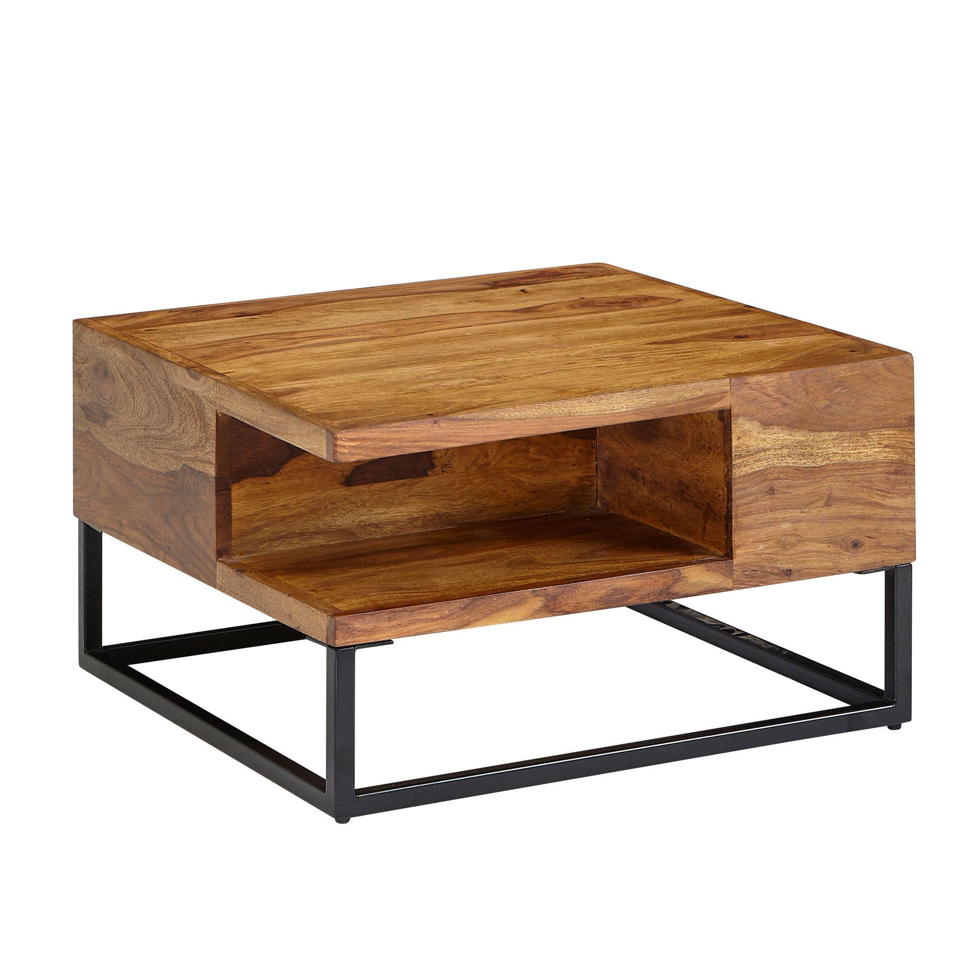 COUCHTISCH in Massivholz und Metall, 60x60x34,5 cm, Eckig, Modernes Design, mit Stauraum, Quadratisch - Schwarz/Braun, Holz/Metall (60/60/35cm) - KADIMA DESIGN