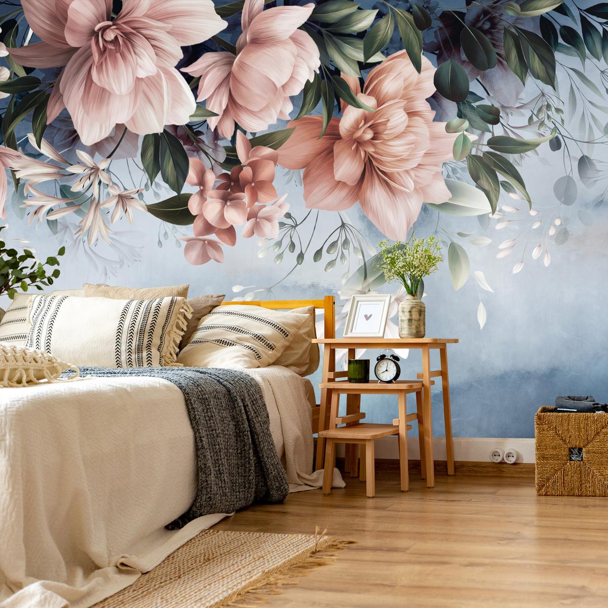 FOTOTAPETE für Schlafzimmer Blumen Blätter Pflanzen Natur 500x350 - Rosa/Weiß, Papier (500/350cm) - Muralo