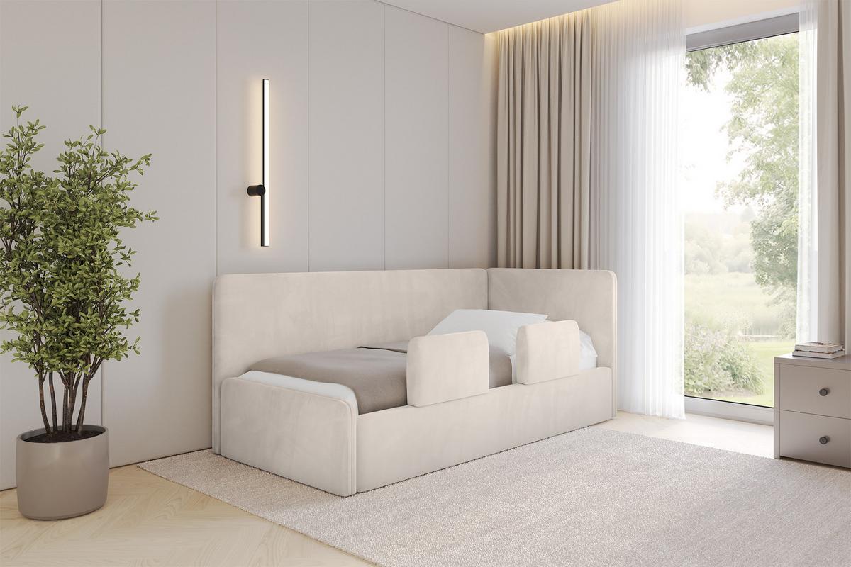 EINZELLBETT Jugendbett mit Bettkasten und Matratze H3/H4, Links - NORY 80x200 Beige - Ecru, Holzwerkstoff/Textil (80/200cm) - ALTDECOR