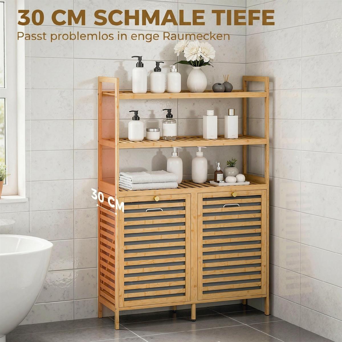 WÄSCHESCHRANK Bambus Vliesstoff Eiche - Eichefarben/Goldfarben, Naturmaterialien/Bambusholz (30/118/80cm) - HOMCOM