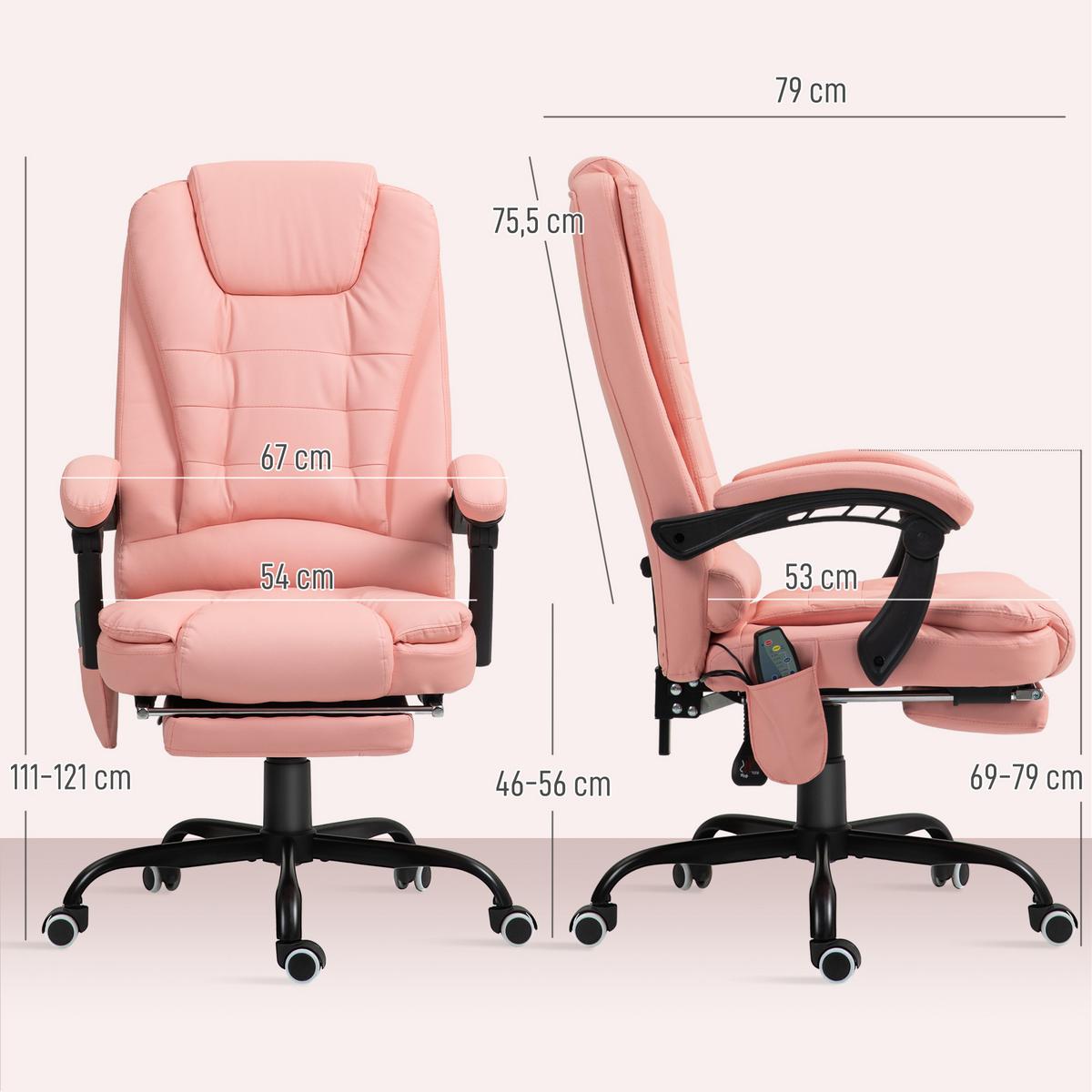 CHEFSESSEL mit 7 Punkt Massage, ergonomischer Gaming Sessel mit Liegefunktion - Schwarz/Rosa, Kunststoff/Metall (67/121/79cm) - Vinsetto