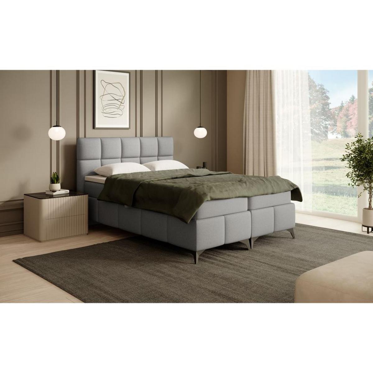 BOXBETT Solido mit Bettkasten 140x200 cm hellgrau - Hellgrau/Schwarz, Textil/Metall (140/200cm) - Beautysofa