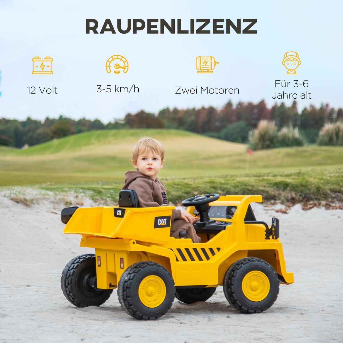 KINDER Elektro Traktor 12V Aufsitztraktor mit Fernbedienung Eimer Schaufel Gelb - Gelb, Metall (110/70.5/61.5cm) - AIYAPLAY