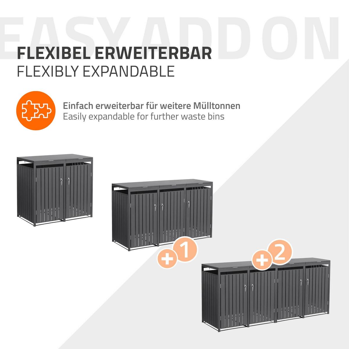 MÜLLTONNENBOX 4er Anthrazit - Anthrazit, Metall (264/120/80cm) - ML-DESIGN