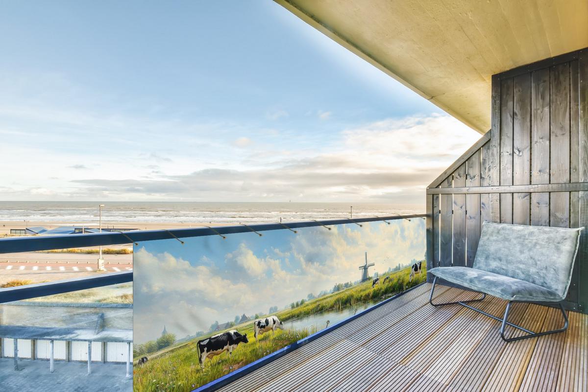 BALKON-SICHTSCHUTZ Kühe - Windmühle - Wiese - Blau Witterungsbeständig 300x80 cm - Grün, Kunststoff (300/80cm) - MuchoWow