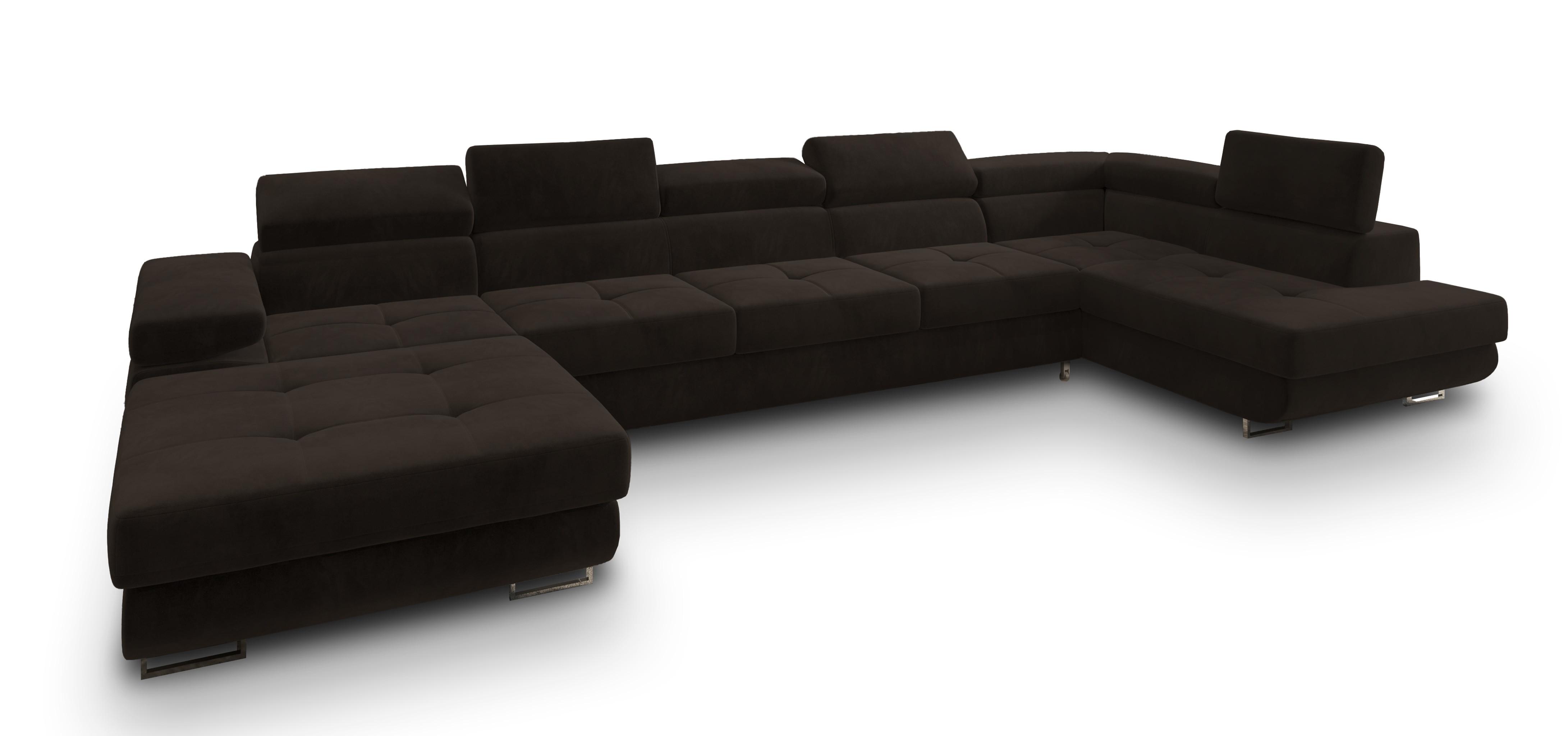 WOHNLANDSCHAFT TORIVA R-S Braun Velours-Stoff mit Schlaffunktion - Braun, Holz (418/90/202cm) - MASSENO