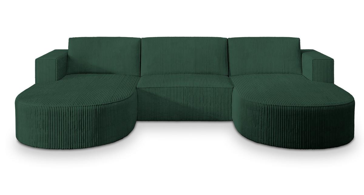 WOHNLANDSCHAFT VEZZO P Grün Kordstoff mit Schlaffunktion - Grau/Grün, Holz/Kunststoff (347/85/174cm) - MASSENO