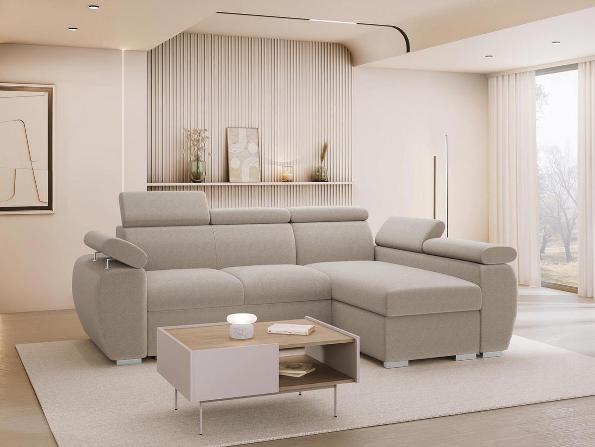 ECKSOFA Boston Mini, Seite: Rechts - 2R+LC - Chromfarben/Naturfarben, Holz/Textil (255/170cm) - MIRJAN24