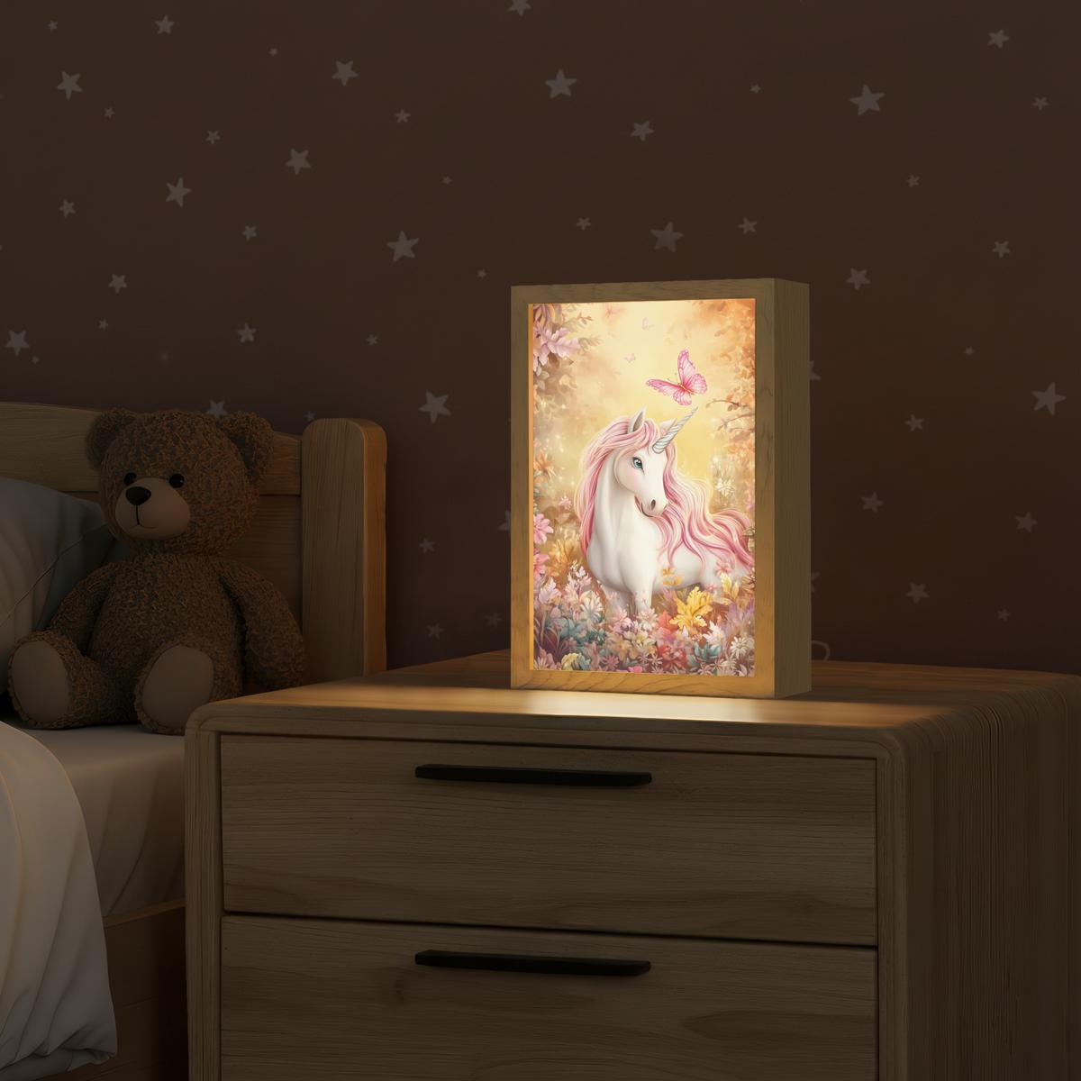 NACHTTISCHLAMPE Einhorn - Blumen - Schmetterling - Rosa 20x30 cm - Beige, Holzwerkstoff (8/20/30cm) - OnlyWow