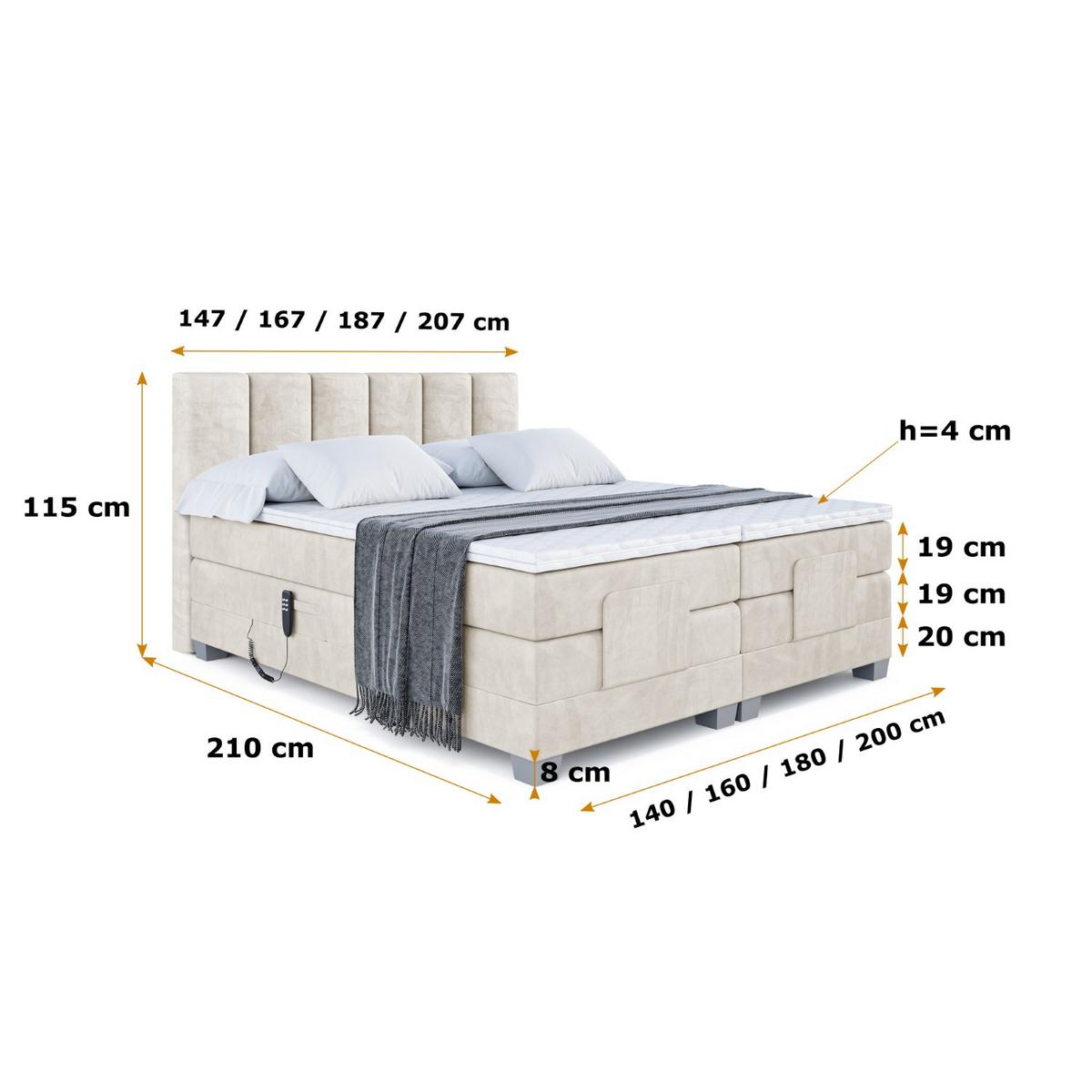 BOXSPRINGBETT elektrisch verstellbar mit 2 Matratzen H4/Taschenfederung AMEL EL 180 x 200 Creme - Creme, Holzwerkstoff (187/200cm) - ALTDECOR