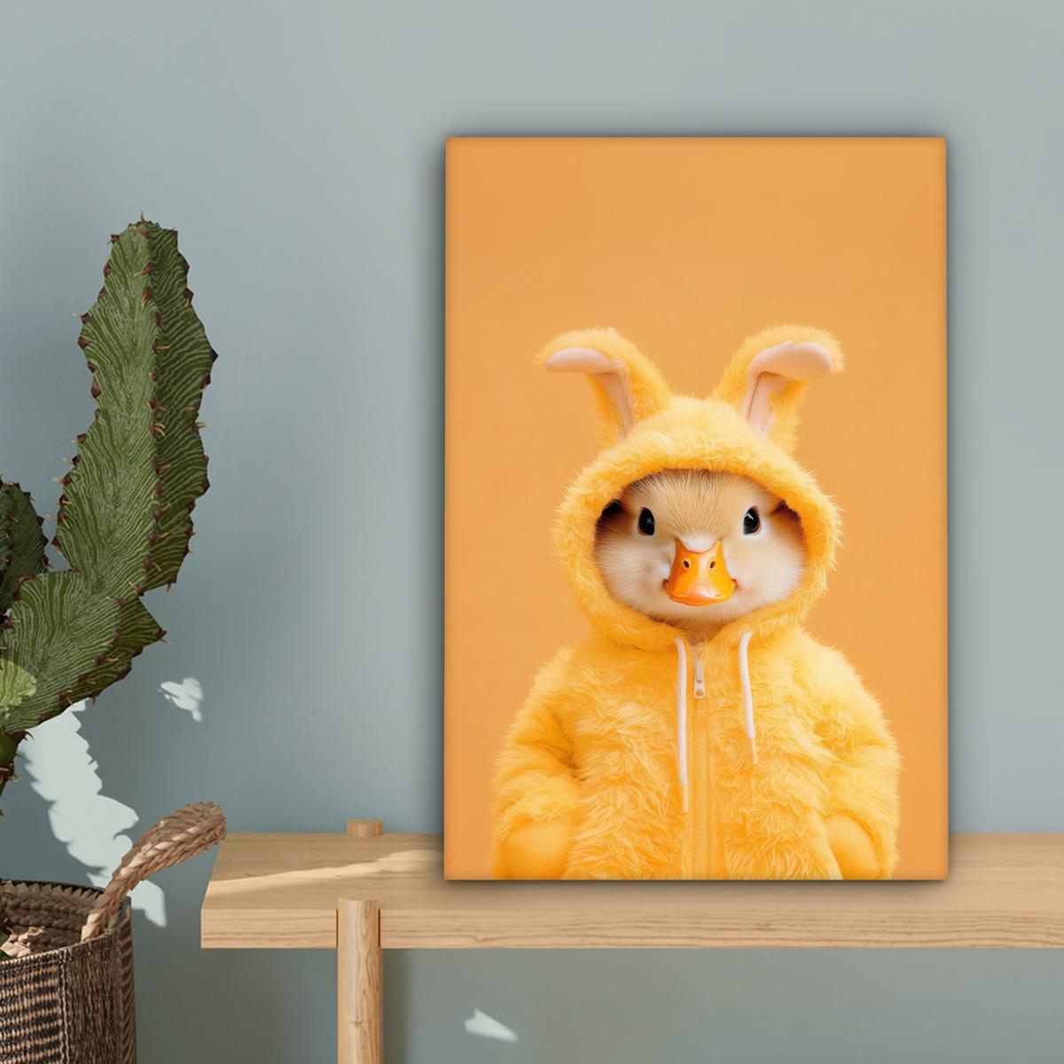 LEINWANDBILD Osterhase - Kostüm - Ente Deko Wohnzimmer 20x30 cm - Gelb, Textil (20/30cm) - MuchoWow