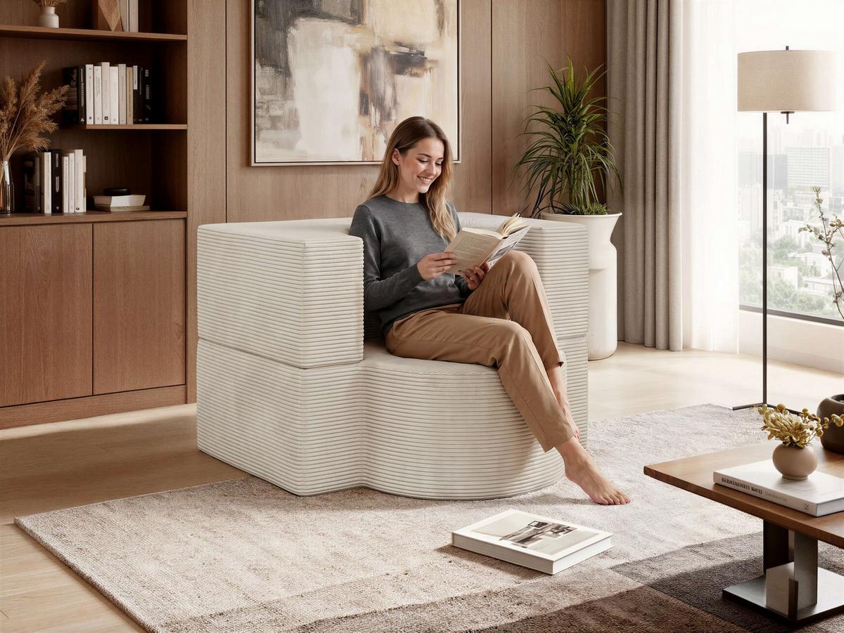 1-SITZER BODENSOFA SANOA - Creme Cord - Creme, Textil (100/68/96cm) - MKS