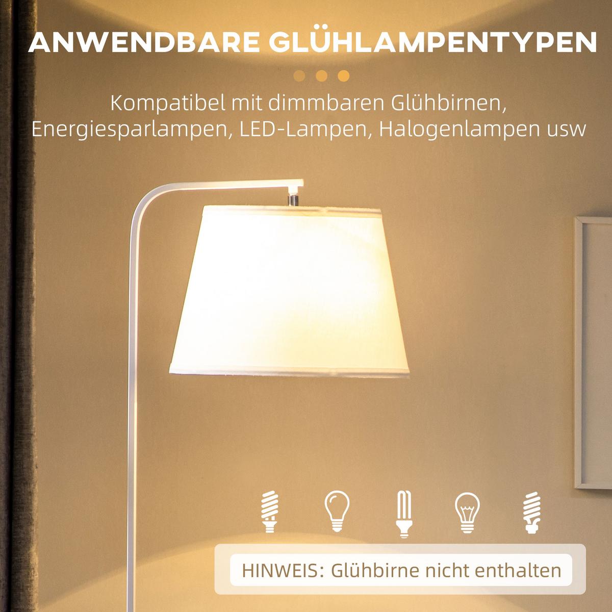 STEHLEUCHTE, Standlampe mit 2 Ablagen, 40 W Stehlampe, Standleuchte, Metall - Weiß, Metall (43/39.5/162cm) - HOMCOM