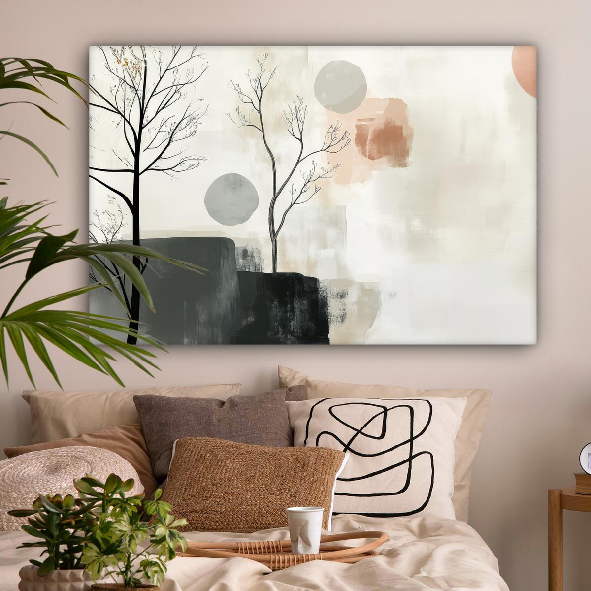 LEINWANDBILD Wabi sabi - Beige - Pflanze Wohnzimmer Groß 120x80 cm - Sandfarben, Textil (120/80cm) - MuchoWow