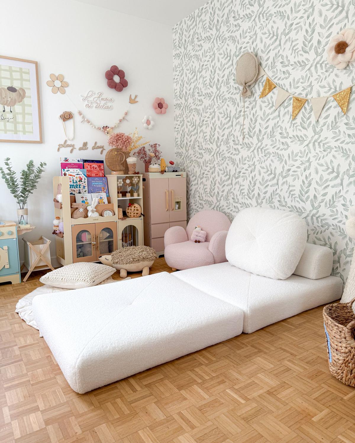 1-SITZER BODENSOFA Bouclé weiß mit Schlaffunktion Olden - Weiß, Textil (81/54/91cm) - Beliani