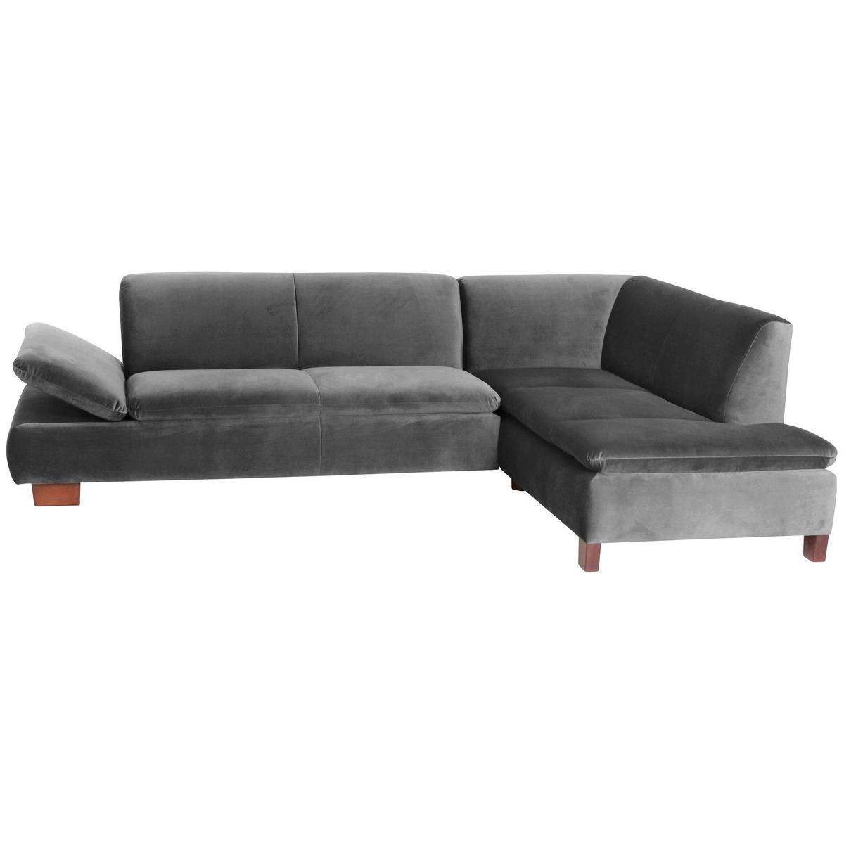 ECKSOFA mit Ottomane rechts Kaye Bezug Samtvelours Buche nussbaum dunkel / anthrazit - Grau, Kunststoff (270/190cm) - 58aufmkessel