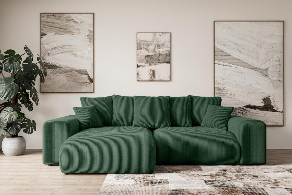 ECKSOFA Ottomane links ESKAR-L 266x176x72 Grün Cord - Schwarz/Grün, Holzwerkstoff/Kunststoff (266/176cm) - ALTDECOR