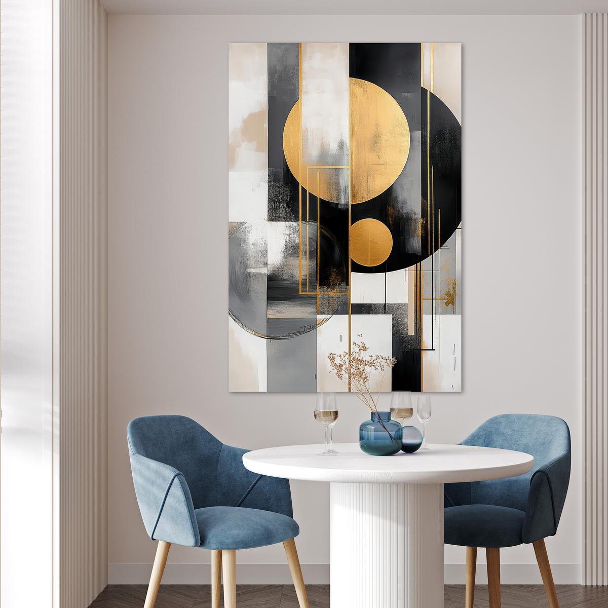 POSTER Abstrakt - Gold - Silber - Formen - Ästhetisch - Modern Wandbild Schlafzimmer 80x120 cm - Goldfarben, Papier (80/120/0.1cm) - MuchoWow