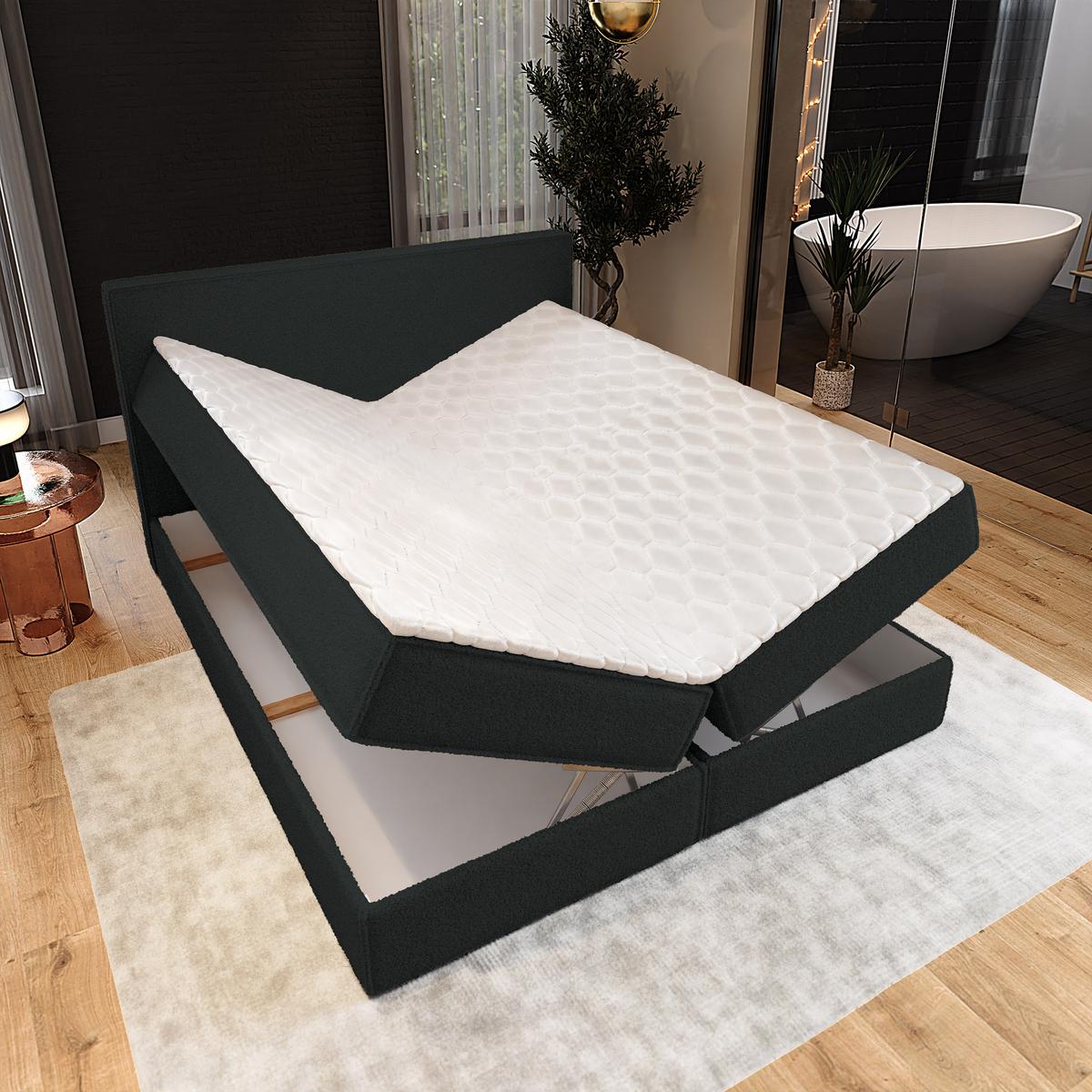 BOXBETT PELLIO 180x200 cm mit Matratze und Topper - Schwarz - Schwarz, Holz (180/200cm) - MASSENO
