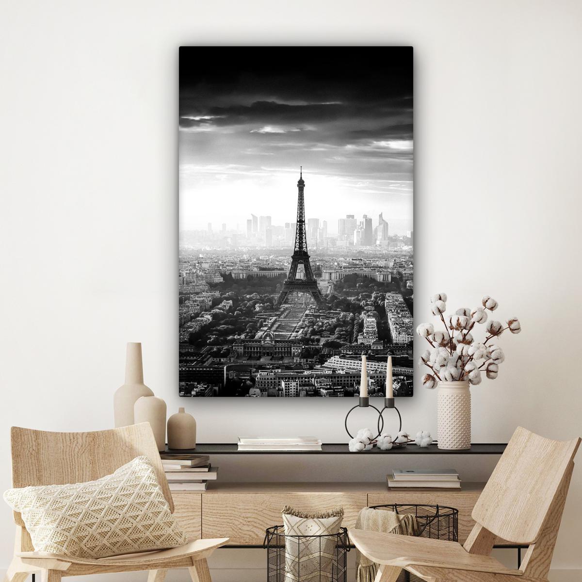 LEINWANDBILD Paris - Skyline - Eiffelturm - Stadt - Wolken Deko XXL 80x120 cm - Dunkelgrau, Textil (80/120cm) - MuchoWow