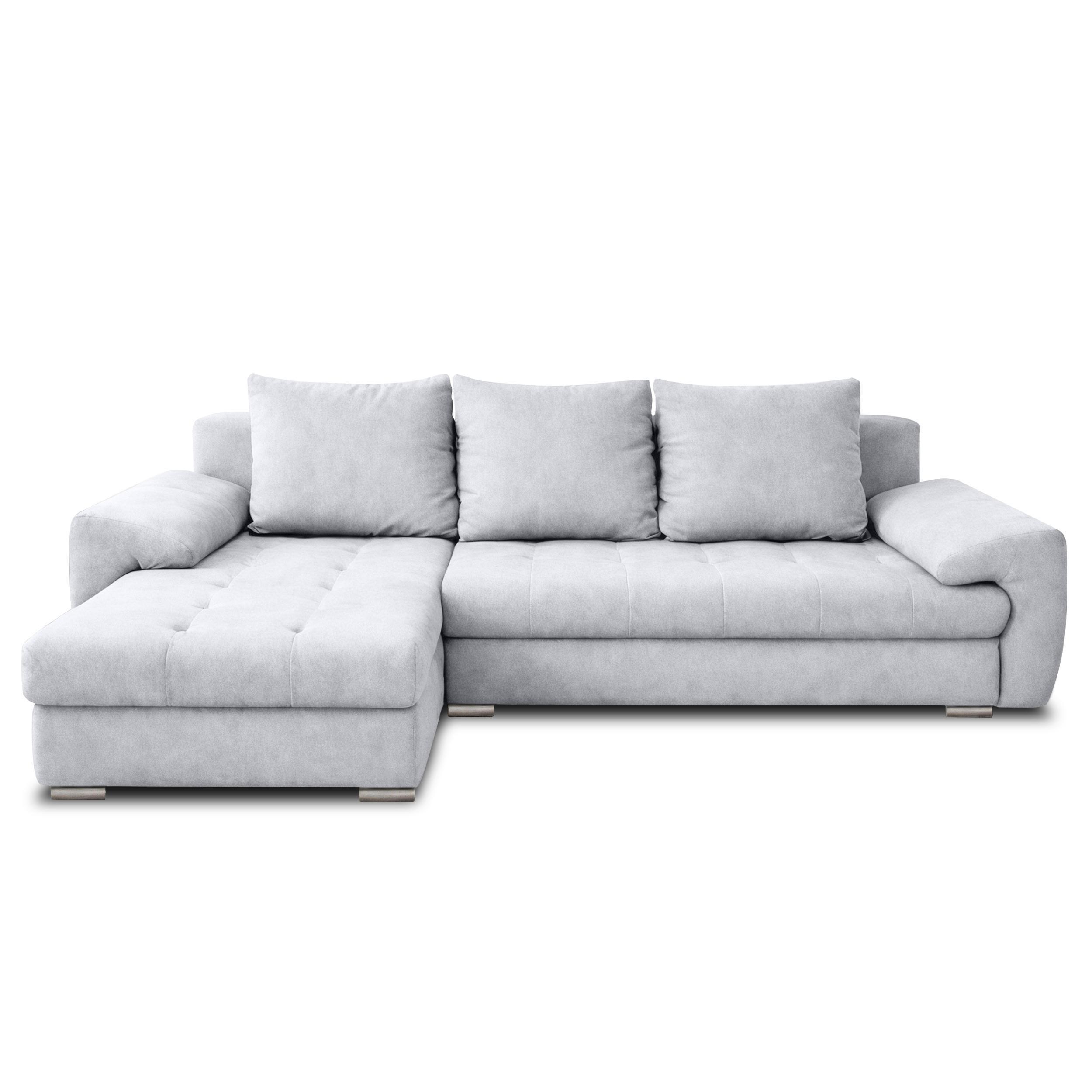 ECKSOFA L Form Manisa Hellgrau 234/145/83 cm Links mit Schlaffunktion - Silberfarben/Hellgrau, Kunststoff/Textil (145/234cm) - AX Living