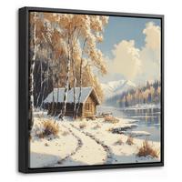 LEINWAND Bilder mit Rahmen - Winter - Schnee - Zuhause - Natur - 20x20 - Hellbraun, Textil (20/20cm) - MuchoWow