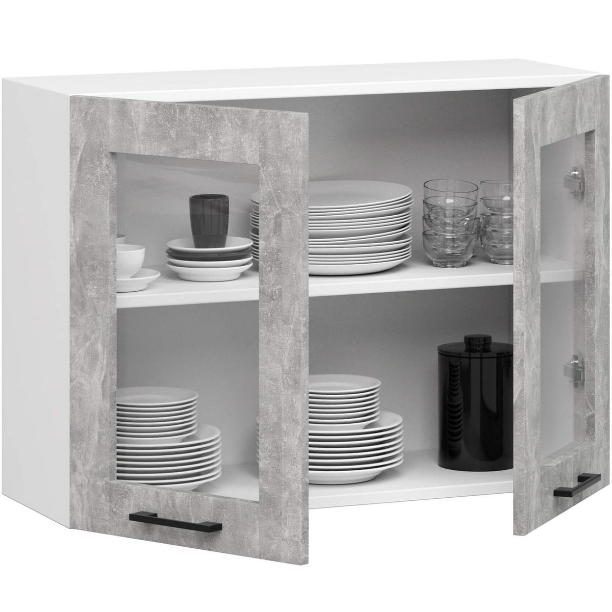 HÄNGESCHRANK Weiß, Beton 58/80/30,5 - Hellgrau/Weiß, Holzwerkstoff (80/58/30cm) - RAUMHIRSCH FURNITURE