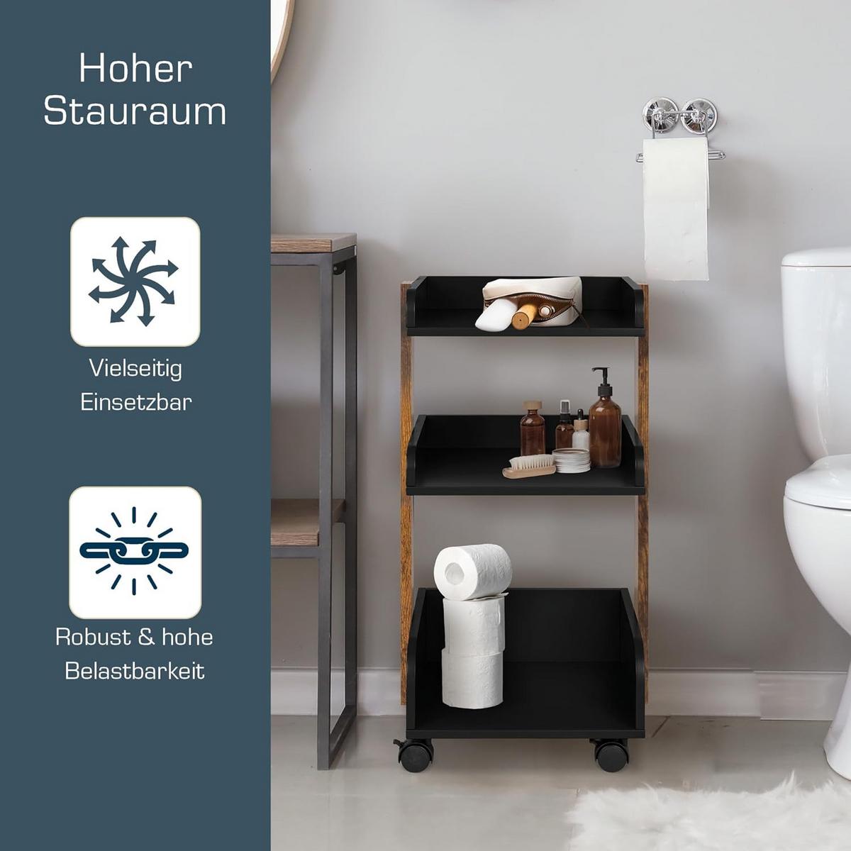 ROLLWAGEN Bosse Schwarz-Braun - Wildeiche/Multicolor, Holz/Holzwerkstoff (32/69/35cm) - BoMoe