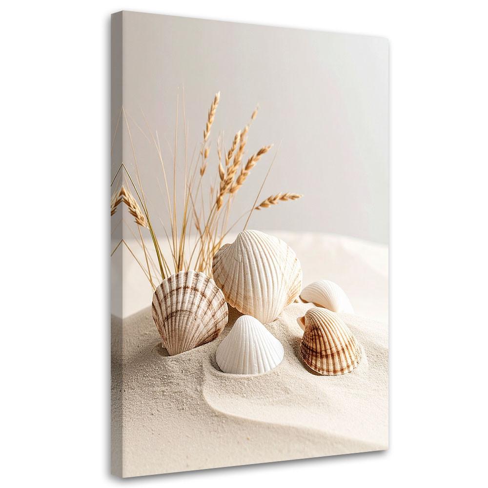 LEINWANDBILD Muscheln Pflanzen Natur Boho 60x90cm - Beige, Textil (60/90cm) - Feeby