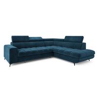 ECKSOFA MORIVA R-S Blau Velours-Stoff mit Schlaffunktion - Blau, Holz (253/190cm) - MASSENO