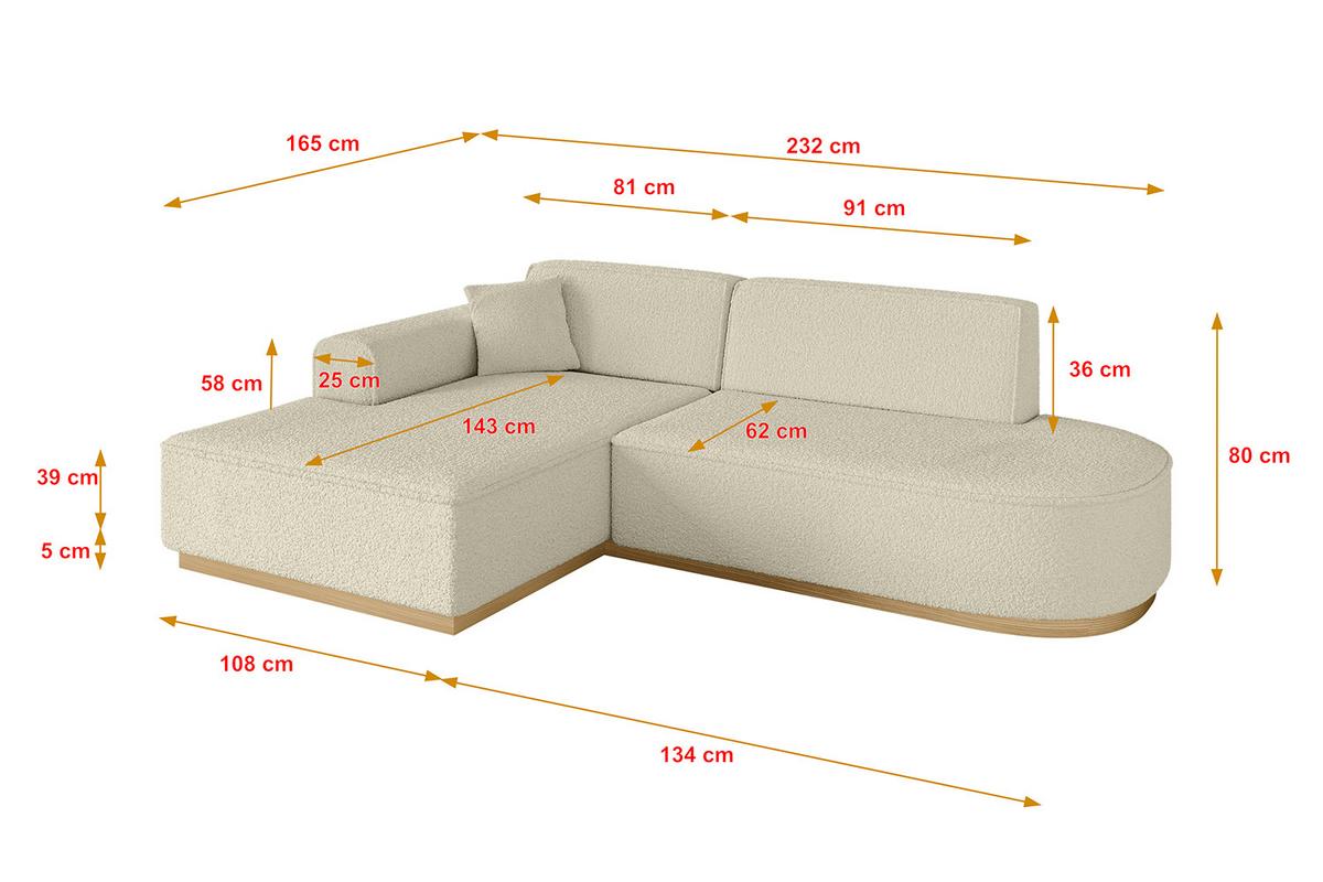 ECKSOFA Ottomane Links IREA-L1-v2 - 232x165x80 cm Beige - Hellbraun/Creme, Holzwerkstoff/Textil (232/165cm) - ALTDECOR