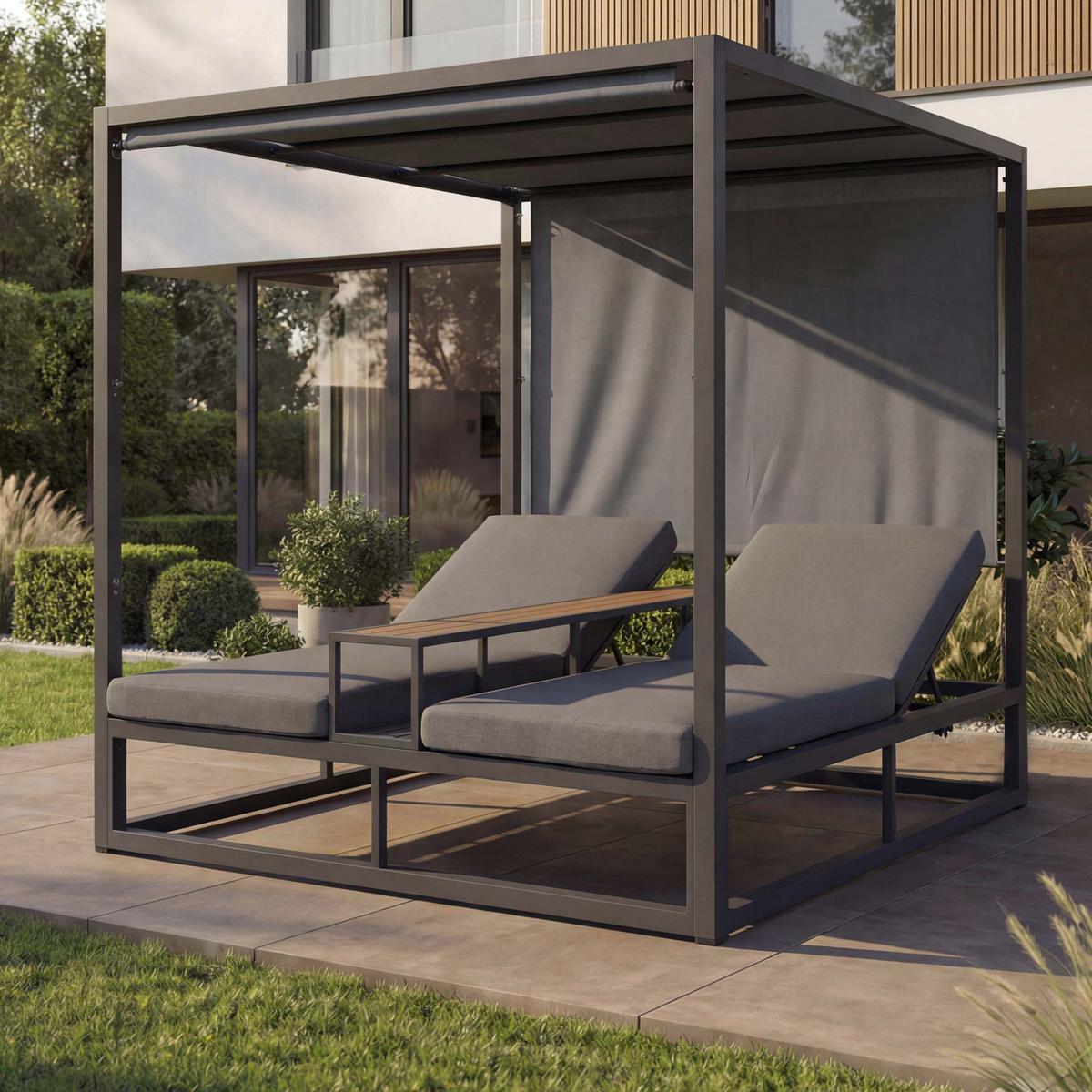 LOUNGE-GARTENLIEGE Grau - Grau, Textil (165/196/196cm) - MCW