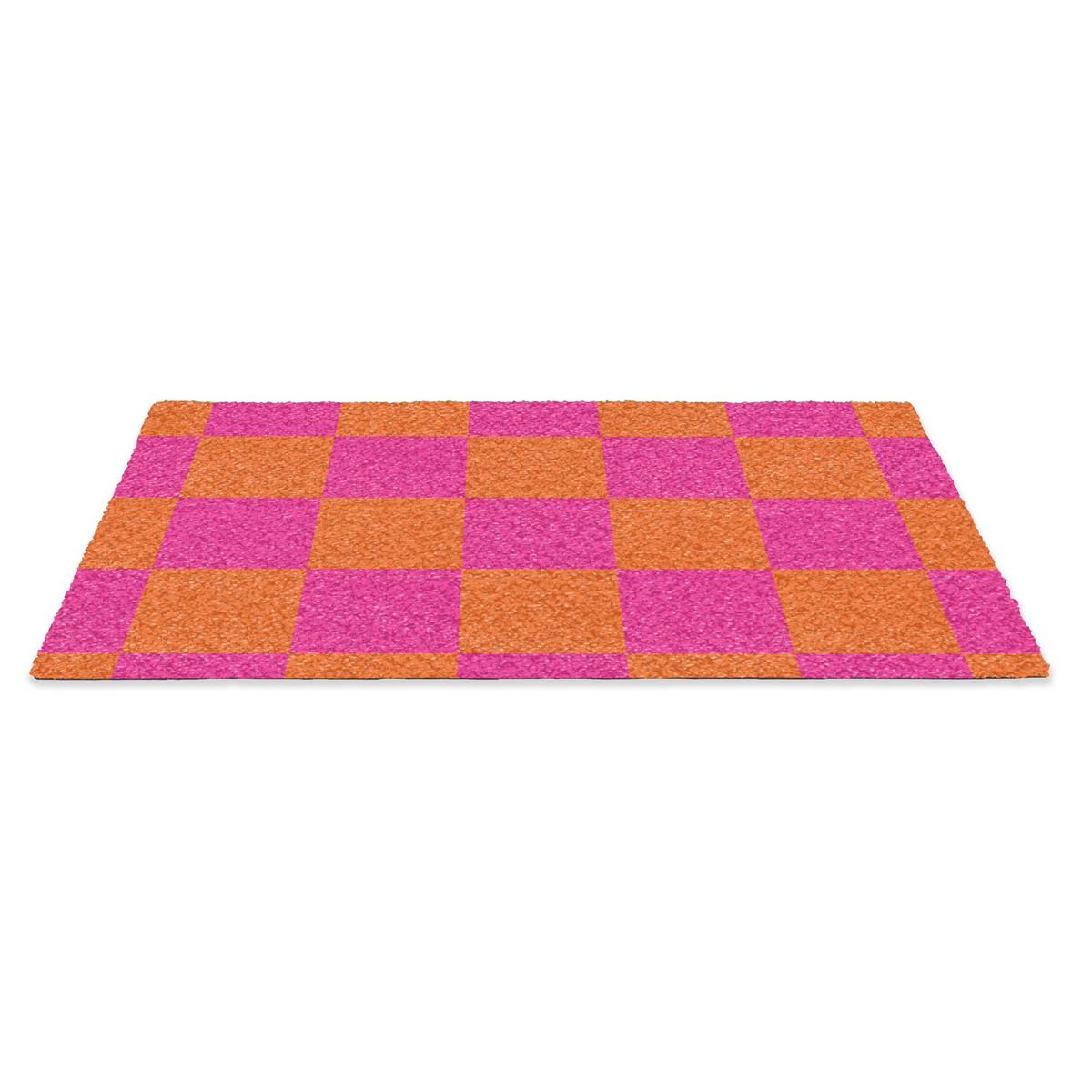 FUSSMATTE Schachbrettmuster - Orange - Rosa - Blöcke Schmutzfangmatte 60x40 cm - Pink, Kunststoff (60/0.4cm) - MuchoWow