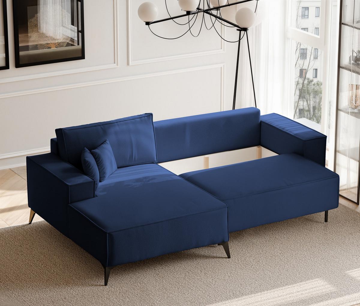 ECKSOFA OTIS Links, mit Schlaffunktion und Bettkasten, Marineblau - Dunkelblau, Textil/Metall (294/185cm) - Idohome