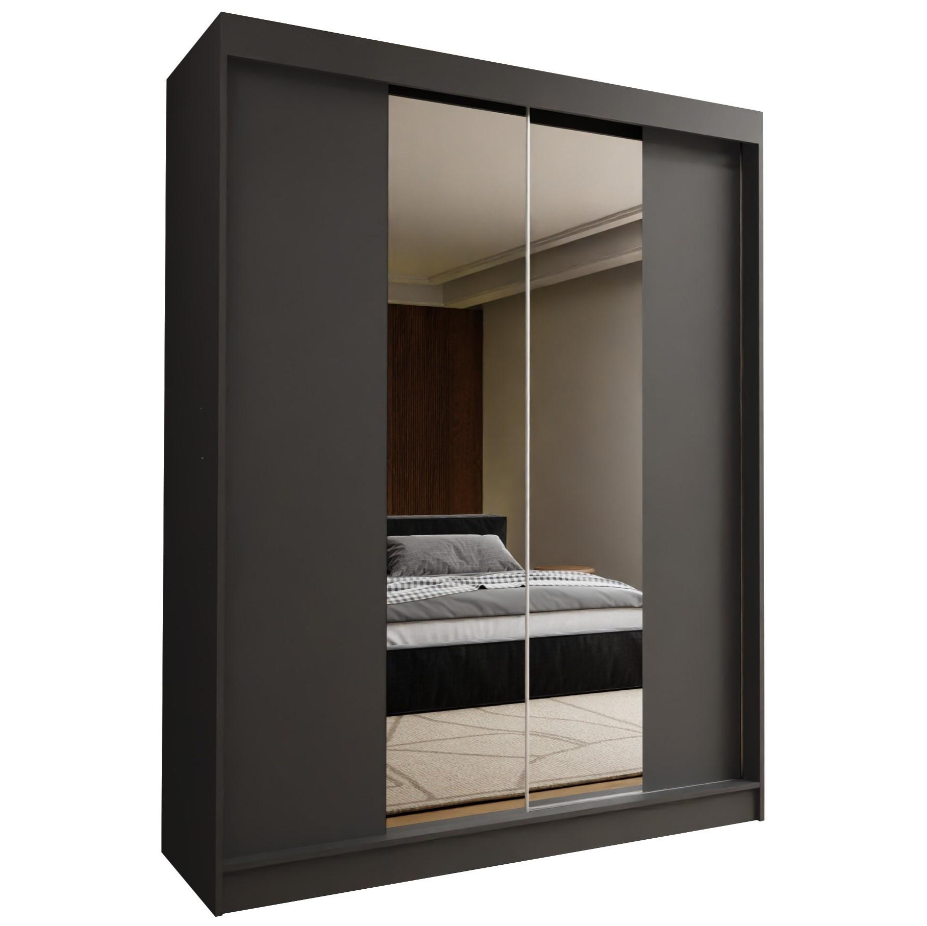 SCHWEBETÜRENSCHRANK LUCENZA 160/216/61 cm 2-türig mit Spiegel Grau - Grau, Holzwerkstoff (160/216/61cm) - MASSENO