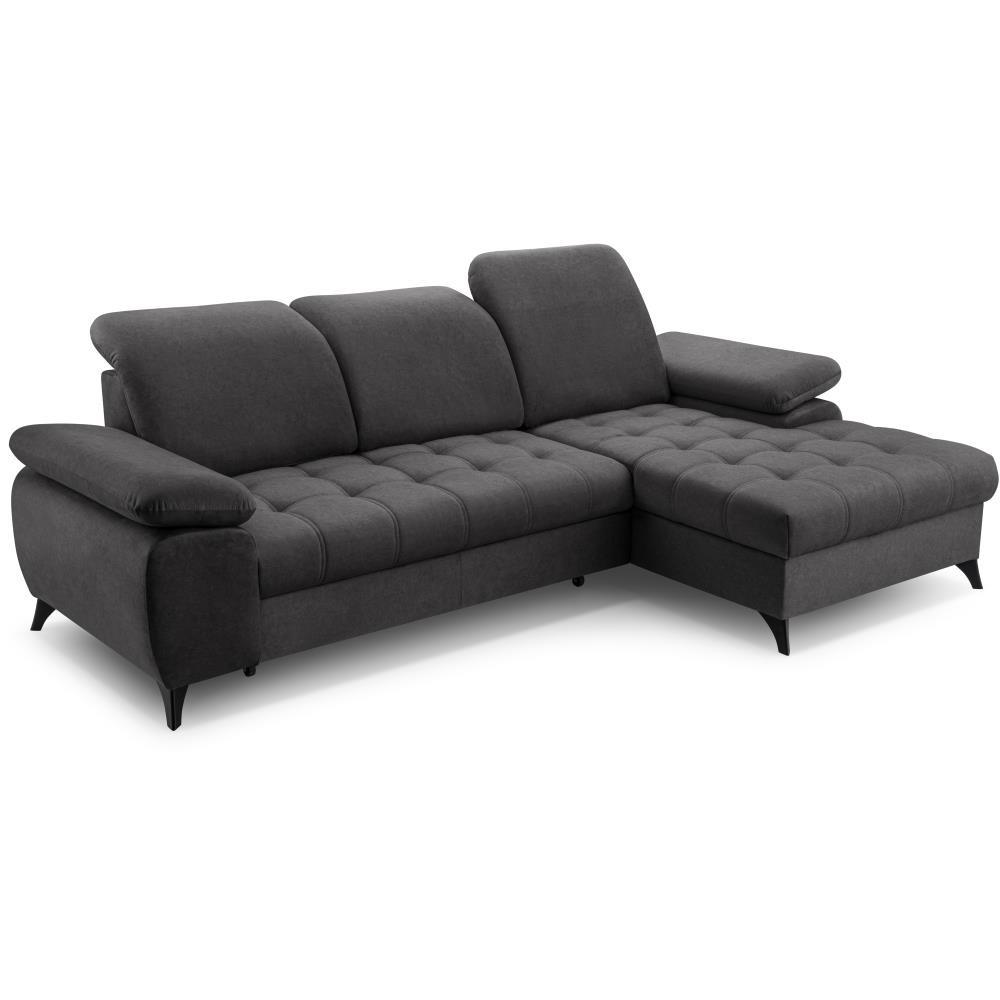 ECKSCHLAFSOFA Bello graphit rechts - Graphitfarben/Schwarz, Textil (265/156cm) - Beautysofa