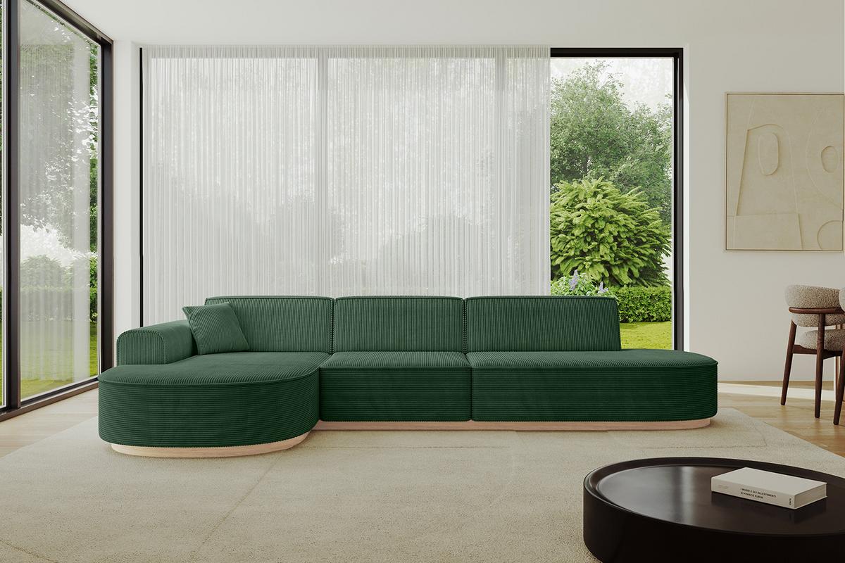 ECKSOFA Ottomane Links MARI-L2-v1 - 328x171x83 cm Grün Cord - Grün, Holzwerkstoff/Textil (328/171cm) - ALTDECOR