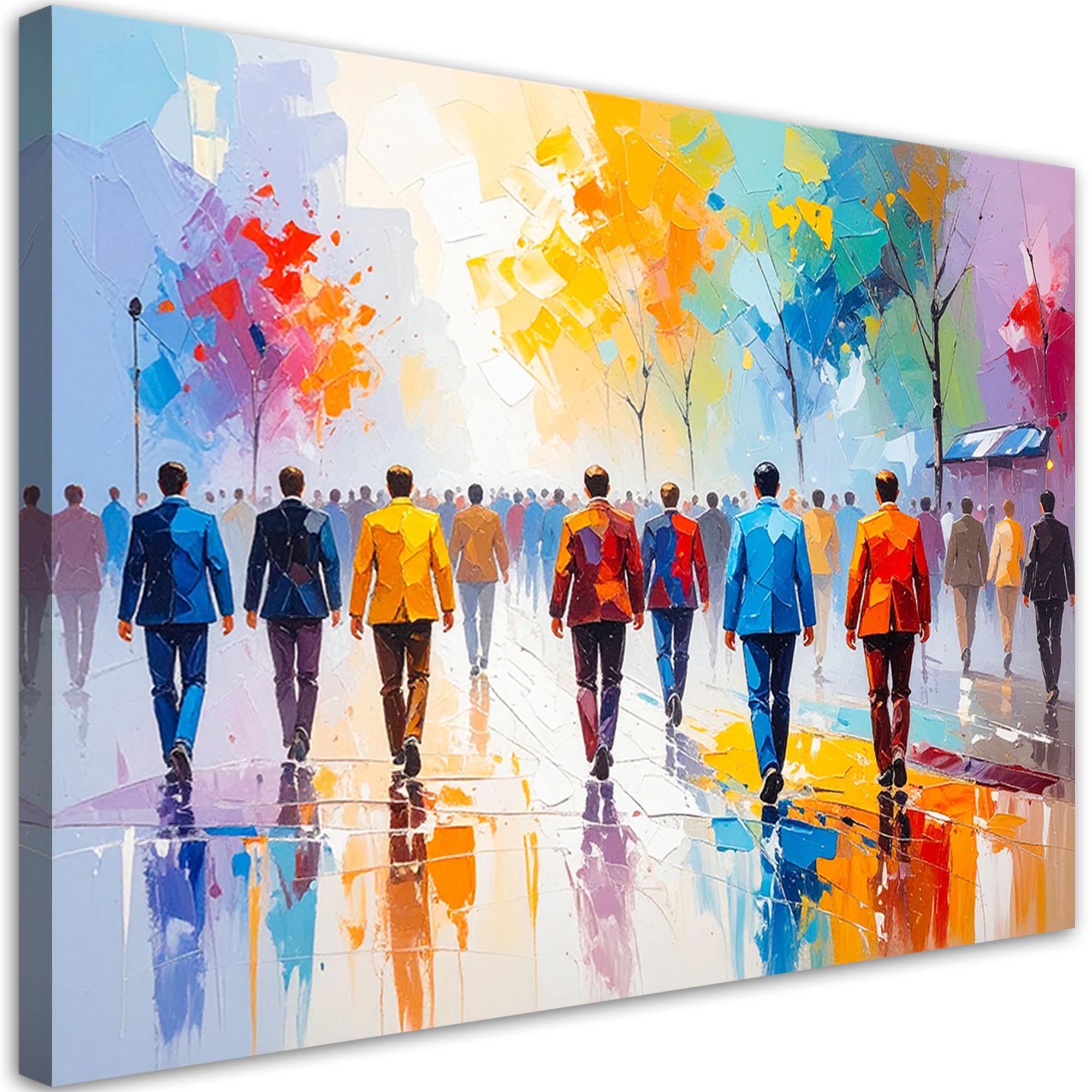 LEINWANDBILD Menschen auf der Straße Menschenmenge Stadt 90x60cm - Multicolor, Textil (90/60cm) - Feeby