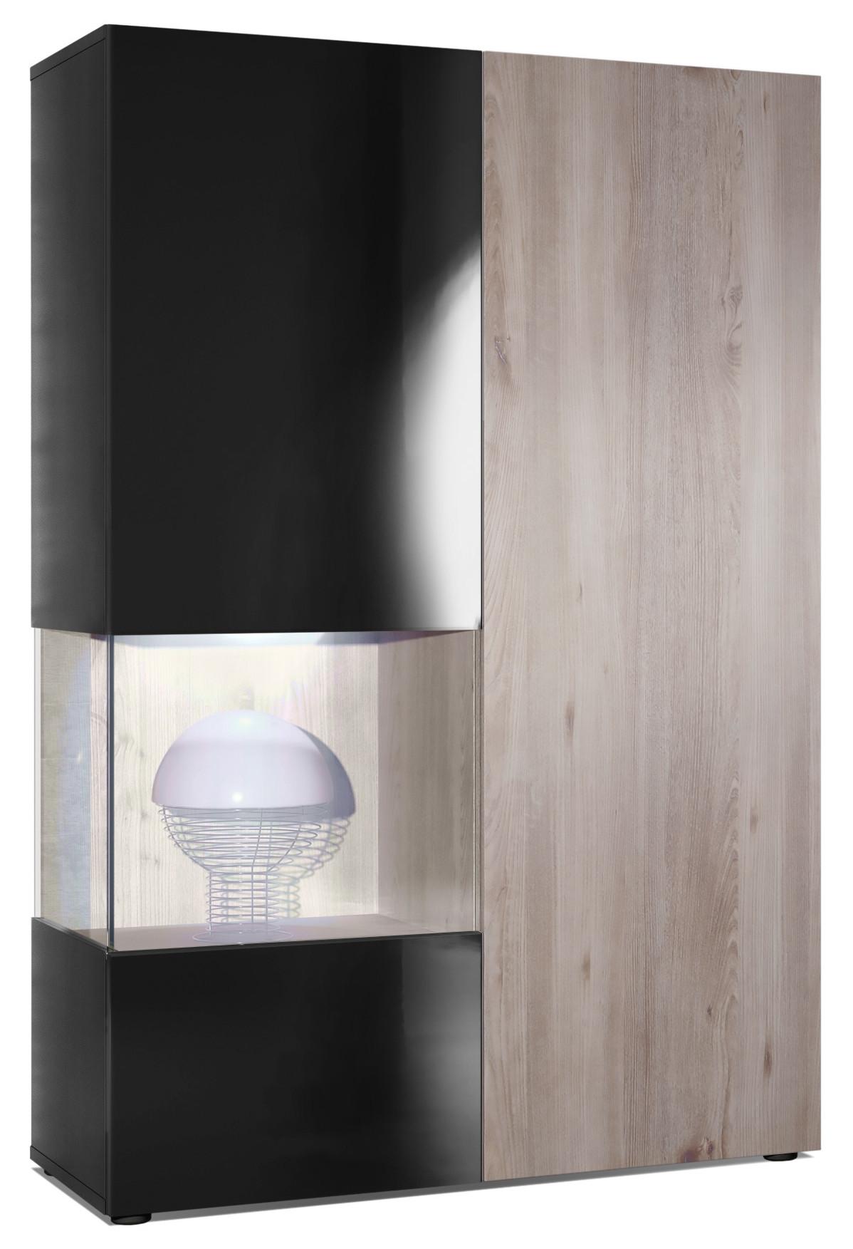 VITRINE Morena Tür und Einsatz in Eiche Nordic - Silbereichenfarben, Holzwerkstoff (91.5/136.5/37cm) - Vladon