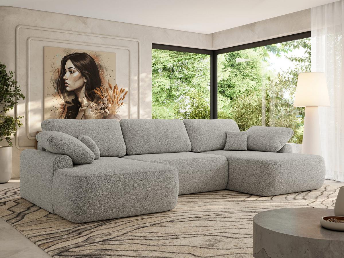 WOHNLANDSCHAFT CUBO U Hellgrau Struktur - Hellgrau/Schwarz, Kunststoff/Textil (370/100/187cm) - MKS