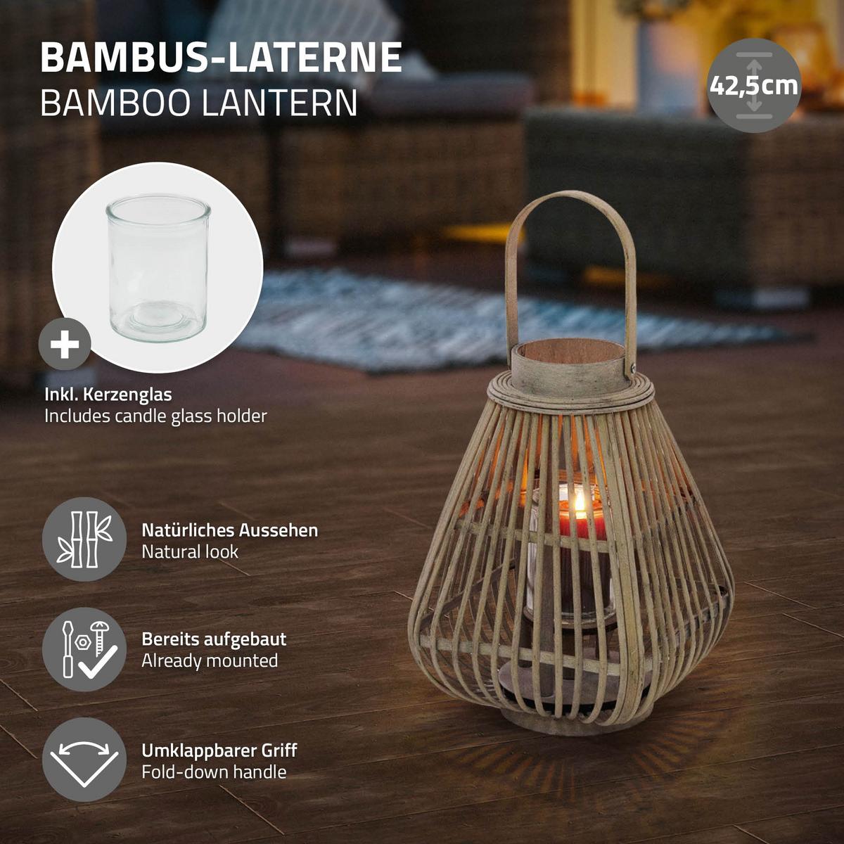 BAMBUS LATERNE H: 42,5 cm Holzfarbe Boho Stil - Naturfarben, Holz (23/42.5/23cm) - ECD-Germany