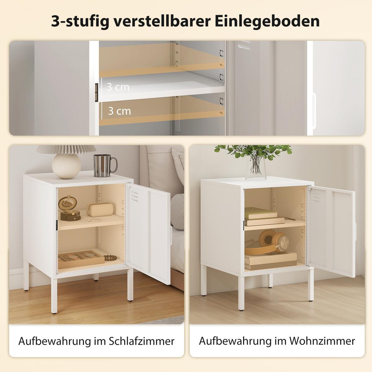 NACHTTISCH Stahl Weiß - Weiß, Metall (40/56/40cm) - HOMCOM