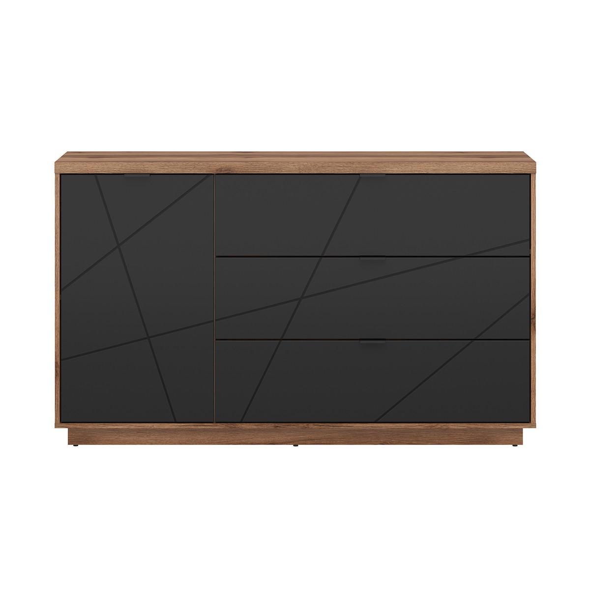 SIDEBOARD Sven Schwarz und Holz - Schwarz, Holzwerkstoff (156/93/43cm) - Petits-meubles